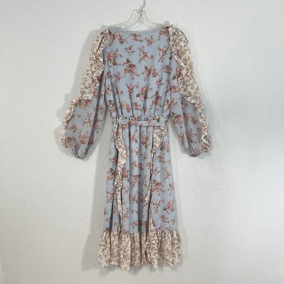 Anthropologie By the River Women Dress S Blue Floral Cottagecore Ruffle Peasant - Picture 7 of 13